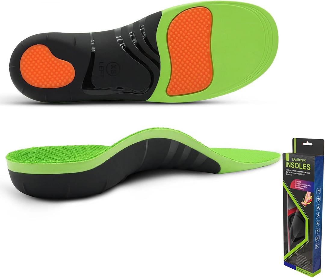 Plantar Fasciitis Insoles High Arch Support Insoles Pain Relief 250LB+ Flat Feet Orthotics Inserts Heavy Duty Support Shoe Insoles for Men and Women (Men 7-8.5/Women 8-9.5, Green)