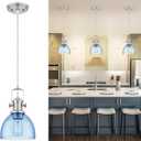 Pendant Lights Kitchen Island, 7.5" Farmhouse Pendant Lighting with Blue Seeded Glass Shade, Vintage Hanging Light Fixtures for Dining Room, Brushed Nickel Finish, AD-22151-1P-SN-BL