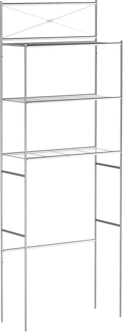 Zenna Home Over the Toilet Storage Shelf Space Saver, Behind Toilet Bathroom Organizer and Storage, Metal Bathroom Organizer with 3 Shelves, Satin Nickel, 23.25 X 64.7"