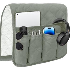 MEHIDFY Sofa Armrest Caddy, Waterproof Bedside Storage Organizer, Non Slip Armchair Pockets, Remote Control Holder for Couch, Handy Pouches with 6 Pockets for TV Remote, Phone, Magazine(Grey)