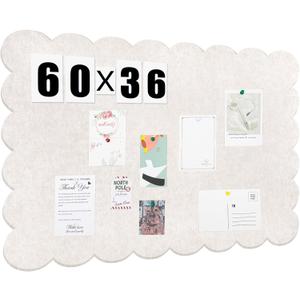 Mooliwe Scalloped Felt Bulletin Board 60 x 36 Inches Foldable Beige Pin Cork Board Alternative for Wall, 5' x 3' Trifold Picture Vision Self Adhesive Bulletin Decorative