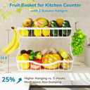 White 2 Tier Large Fruit Basket for Kitchen Counter with 2 Banana Hangers, Metal Fruit Bowl for Onion Vegetable Bread Snack, Countertop Organizer 14.5" W x 9.5" D