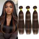 Brown Highlight Bundles Human Hair 20 22 24Inch Light Brown Straight Bundles Brazilian Virgin Hair Weave 3Bundles Hair DealBlack and Brown#p1b/30
