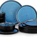 Vancasso PLAYA Plates and Bowls Sets, 12 Pieces Blue Dinnerware Sets for Kitchen, Reactive Glaze Dishes Set for 4, Dishwasher and Microwave Safe