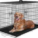 PayLessHere Large Dog Crate Kennel for Medium Large Dogs Metal Dog Cage Double-Door Folding Travel Indoor Outdoor Puppy Playpen with Divider and Handle Plastic Tray (48 Inch, Black)