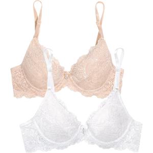Smart & Sexy Women's Signature Lace Push-up Bra-Perfect for Seeking Effortless Style and Comfort (34D, In the Buff/White 2pk)