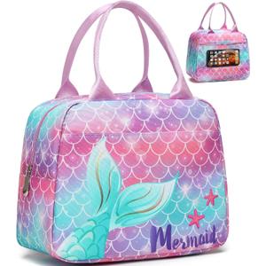 Bagseri Lunch Bag for Girls - Insulated Kids Lunch Bag for Girls Portable Reusable Toddler Lunch Cooler Bag for School with Leakproof Liner (Purple Mermaid Tail)