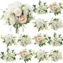 Zeyune 12 Bundles Artificial Peonies Flowers Artificial Silk Rose Faux Dahlia Fake Chamomile Hydrangea Bouquet Bulk for Vase Home Wedding Centerpiece Party Decoration(Cream White,Classic)