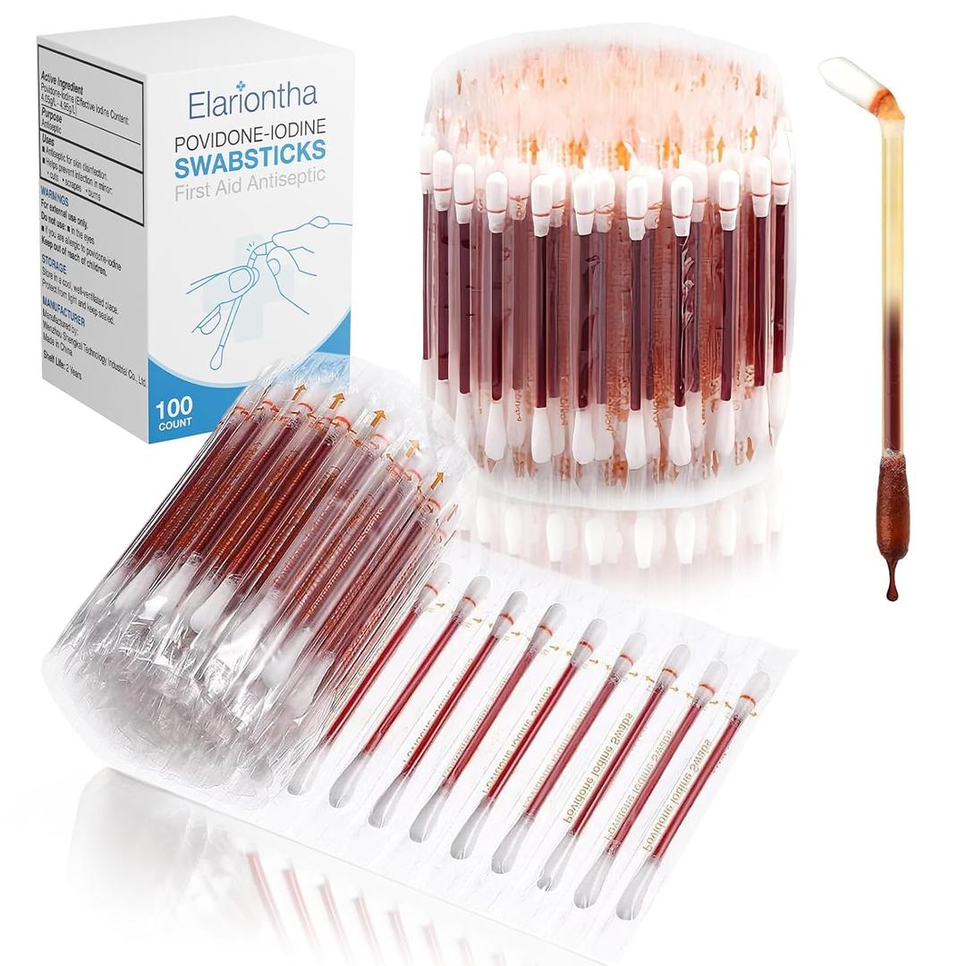 Iodine First Aid Swabs Sterile Disinfection Cotton Sticks, Single-Use Portable Wound Care for Home, Travel, Camping & Minor Injuries (Pack of 400)