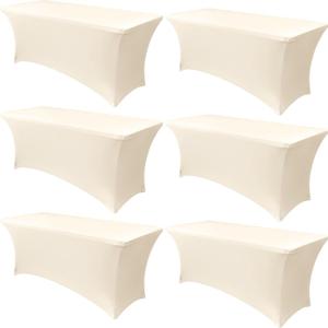 Obstal 6 Pack Stretch Spandex Table Covers for 6 Foot Tables - 6 FT Universal Rectangular Fitted Tablecloth Protector for Wedding, Banquet, Party (Cream, 72 Length x 30 Width x 30 Height Inches)