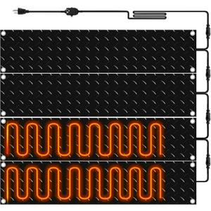 Riakrum 4 Pcs Heated Snow Melting Mats Outdoor, 10 x 48 in Winter Anti-Slip Heated Rubber Mat for Walkways Decks and Sidewalks, Electric Snow and Ice Melting Pads Connection with 9.84 ft Power Cord