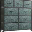 WLIVE 9 Drawer Dresser, Fabric Storage Tower for Bedroom, Hallway, Closet, Tall Chest Organizer Unit for Bedroom with Fabric Bins, Steel Frame, Wood Top, Easy Pull Handle, Vintage Green