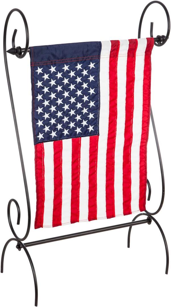 Evergreen Scroll American Garden Flag Stand | Premium Metal Iron Flag Holder Stand | Fits 12x18 Garden Flags for Outside | Weatherproof Outdoor
