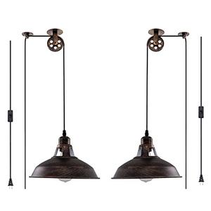 Plug in Pendant Light Industrial Pulley Pendant Lamp E26 Vintage Hanging Light Fixture With 16.4ft Cord On/Off Switch For Pool Table,Houseplant Grow lights,Kitchen Island,Sink 2 Pack Aged Bronze