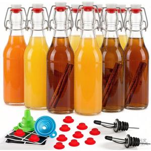 Jucoan 10 Pack 8 oz Swing Top Glass Bottles with Stoppers, Flip Top Glass Bottles Hot Sauce Bottles for Vanilla Extract, Syrup, Limoncello, Flavored Oils, Coquito