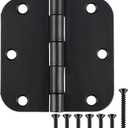 18 Pack Matte Black Door Hinges 3.5 x 3.5 Inch Interior 3 1/2 Inch Door Hinges for Doors Rounded 5/8" Radius Corners Flat Iron Hinge 3 "x 3 " Door Hardware Controls