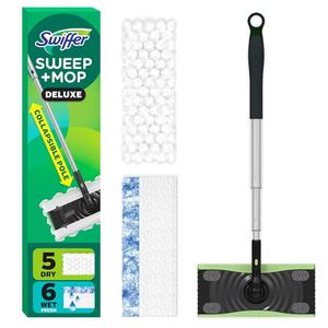 Swiffer Sweep & Mop Deluxe 2-in-1 Floor Mopping and Sweeping Kit, Multi-Surface Kit for Floor Cleaning, Kit Includes 1 Sweeper Device, 1 Heavy Duty Dry Sweeping Cloths, 6 Heavy Duty Wet Mopping Cloths