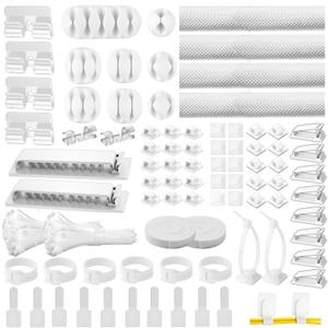[313Pcs] Cable Management Kit, 67 Adhesive Cable Clips, Topavatop Desk Cord Organizer, 22 Reusable Cable Strap, 4 Cable Sleeve Split, 200 Nylon Cable Zip Ties with 20 Mounts for TV Office Home, White
