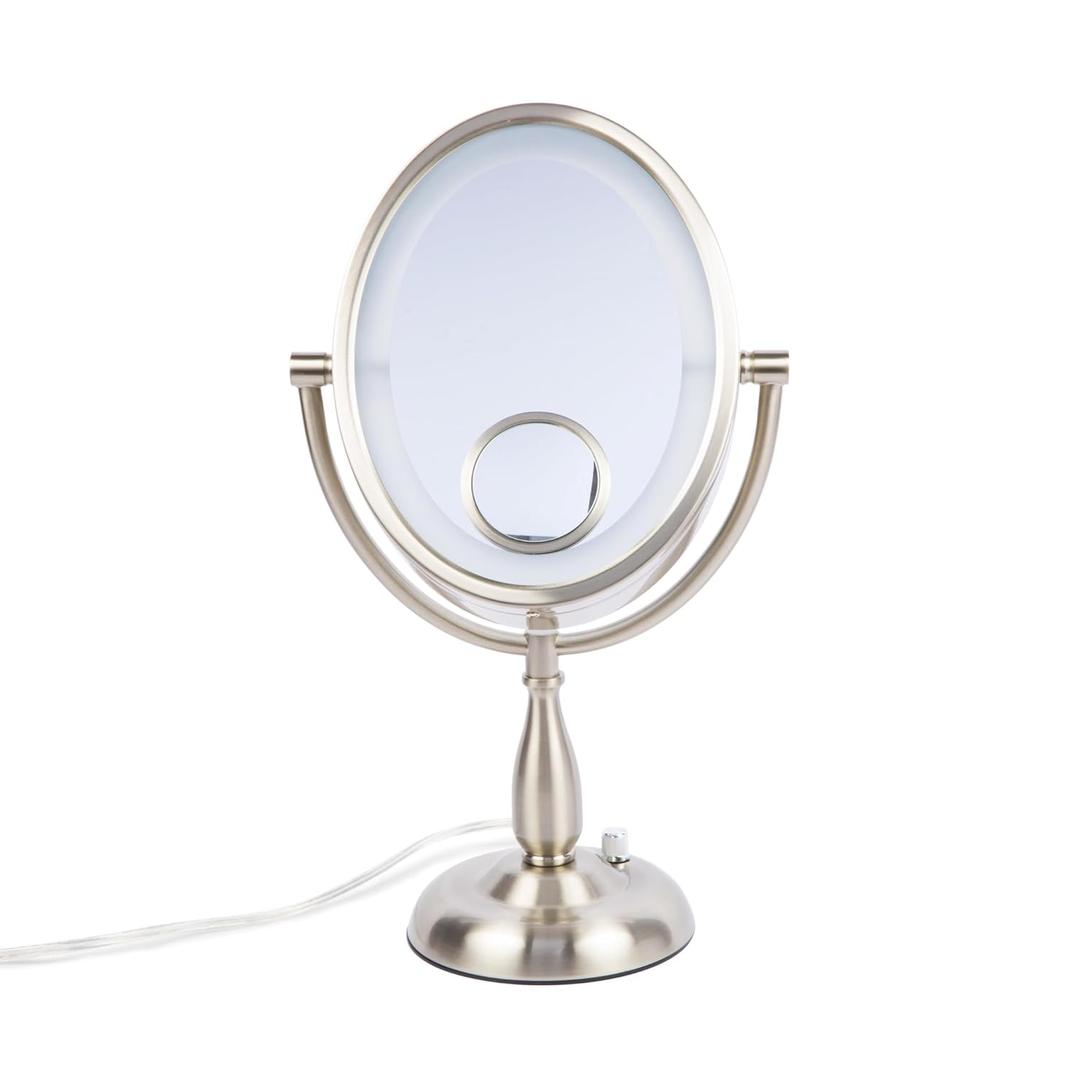 JERDON Lighted Makeup Mirror with 10X-1X Magnification & 15X Spot Mirror - Nickel Finish - Model HL9510NL