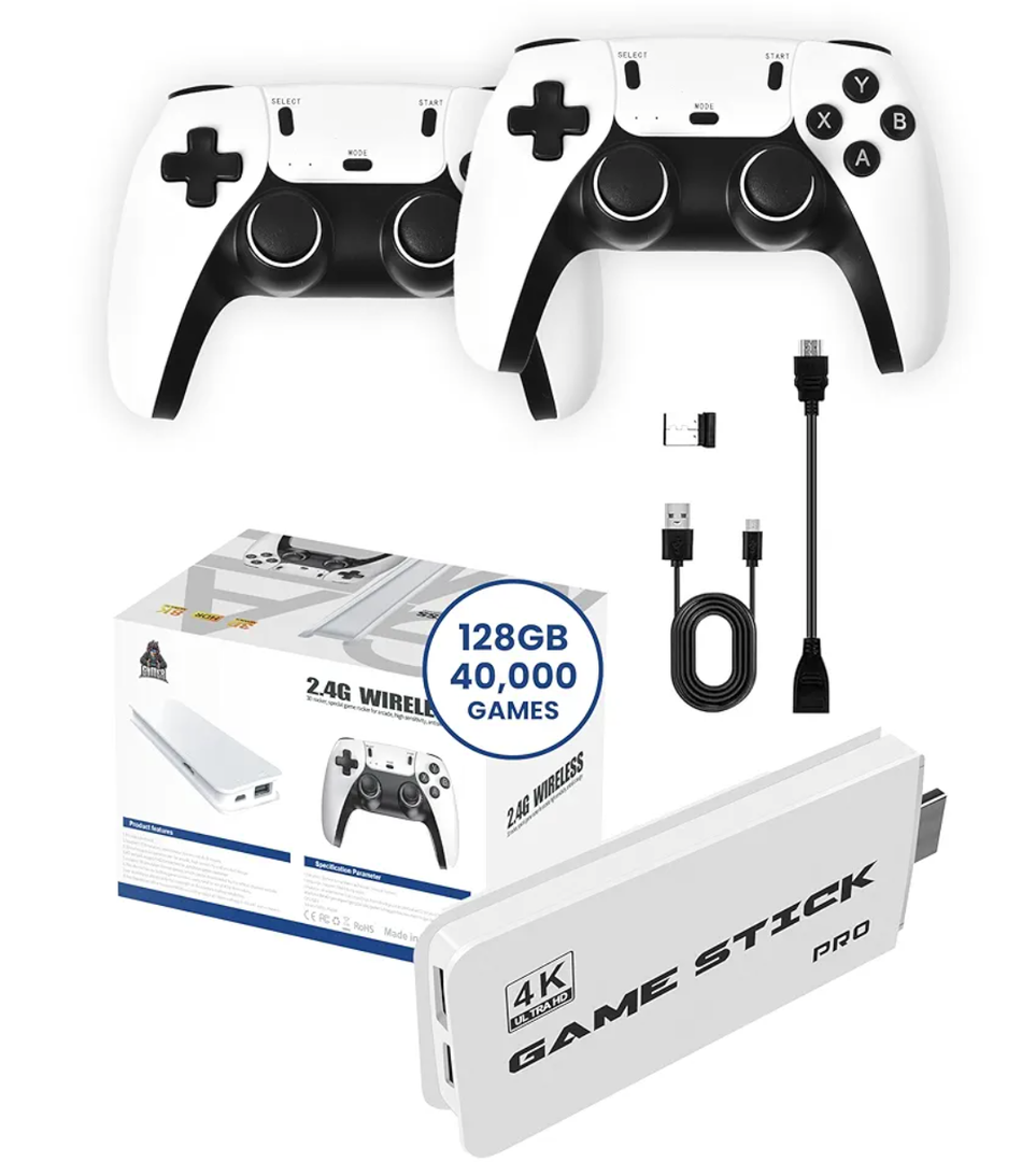 Boltz Retro Stick Gaming Stick – Retro Gaming Console with 40,000+ Classic Video Games, 9 Emulators, 128GB Storage, Plug & Play 4K HDMI Output, Includes 2 Wireless 2.4GHz Controllers
