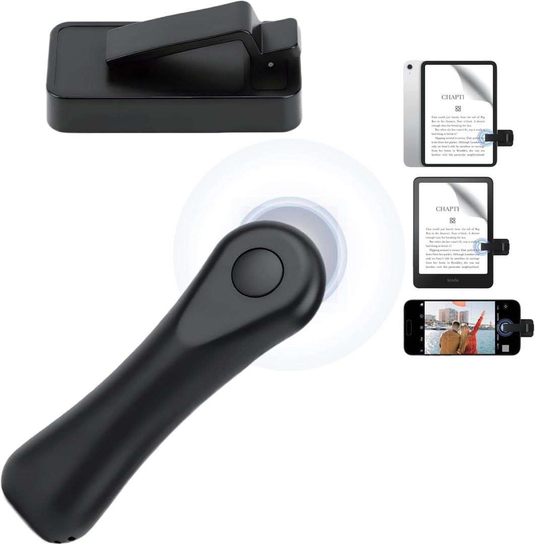 Professional Page Turner Remote for Kindle & iPad | 2-in-1 Wireless Clicker for Effortless Reading & Camera Shutter (Black)-Ginzeca
