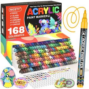 NICETY 168 Acrylic Paint Markers, Acrylic Paint Pens, 0.7mm Fine Tip Fabric Paint Markers for Clothes & Textile - High Coverage on Wood, Rock, Glass - DIY Art Supplies for Kids, Adults & Artists
