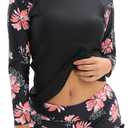 YATEEN Women's Long Sleeve Sun Protection Rash Guard Wetsuit Two Piece Swimsuit Set (#5 Black / Pink, Small)