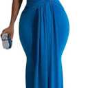 Ekaliy Elegant Bodycon Dresses for Women Deep V Neck Maxi Dress Mermaid Long Dress (Large, Blue)