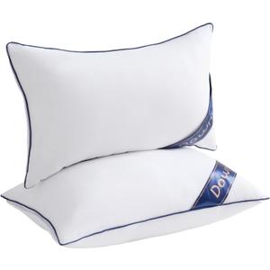 DOWNCOOL 100% Cotton Stuffer Throw Pillow Insert Set of 2, Rectangle Down and Feather Filled Decorative Bed Sofa Insert, Queen Size, White (2 Pack Down Alternative)