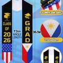 Cosweet 73" Dual Flag Graduation Stole - Class of 2026 Graduation Sash with Country & USA Flags, Grad Gift for Women Men