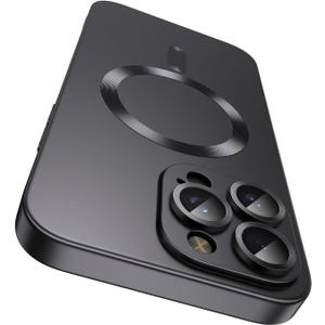 Magnetic for iPhone 14 Pro Max Case [Compatible with MagSafe][Built-in Camera Lens Protector] Slim Soft TPU Bumper Shockproof Metallic Luster Phone Case (Black)