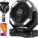 68HRS Running Camping Fan with Light, 20000mAh Battery Rechargeable, Powerful 4 Speeds & Auto Oscillating, Timer & Hook, for Travel Tent RV Emergency Hurricane Jobsite Garage, Co-Branded with AMACOOL (Black)