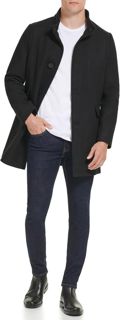 Kenneth Cole Men's Double Breasted Bib Peacoat (Large, Black)