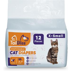 Generic TailBliss Disposable Female Cat Diapers, 12 count | Three Dimensional Leak-Proof Protection, Wetness Indicator and Breathable back film (X-Small), White