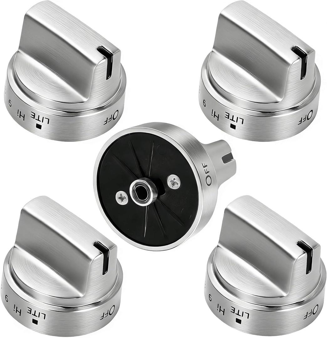 Stainless Steel WB03X24818 Gas Stove Knobs Replacement for GE Range Stove, Compatible with GE JGB6, JGB7, JGB8, JGBS Series, Replace AP5989029, PS11729081, 5 Pack (Not Universal)