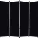 RANTILA 4 Panel Room Divider, 6 FT Folding Privacy Screen with Wide Feet, Freestanding Partition for Room Separation, Portable Room Divider Panel, 89" W x 71" H, Black