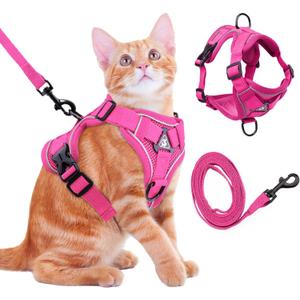 Cat Harness and Leash for Walking Soft Cat Harness Escape Proof, Adjustable Kitten Harness Cat Leash Reflective Strips Jacket, Breathable Cat Vest Harness Set for Kitten Easy to Wear Outdoor Walking (XL, Hot Pink)
