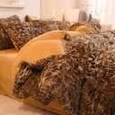 Mengersi Leopard Print Duvet Cover Set Shaggy Fluffy Duvet Cover Set,Cheetah Print Velvet Duvet Cover,Faux Fur Quilt Cover with Pillow Shams,Zipper Closure Queen Size