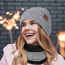 Loritta 3-Pieces Winter Hat Neck Warmer Touchscreen Gloves Set Knit Thick Scarf Beanie Hats Scarves Set Gifts for Women (Light Grey)