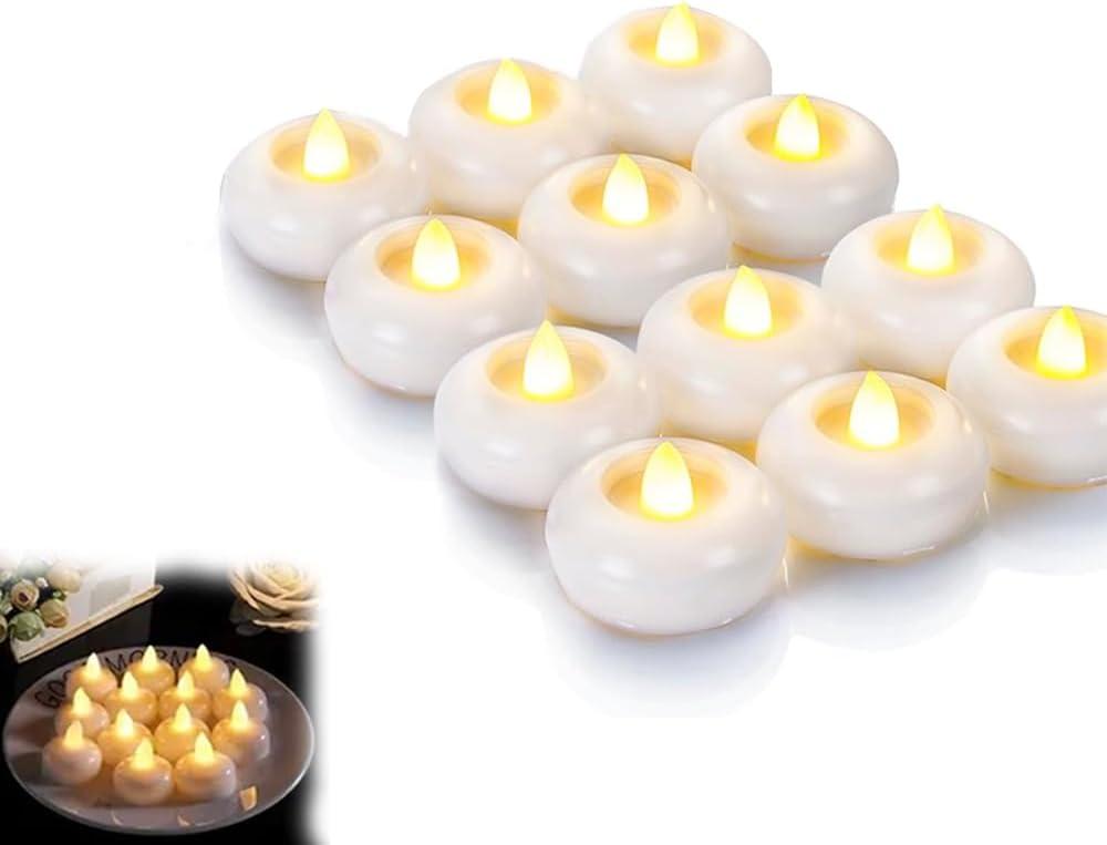 AMERTEER Flameless Floating Candles | Floating Led Candles | 12 Pack Warm White Led Floating Candles | Water Activated Tea Lights For Pool & SPA | Floating Flameless Candles For Parties & Weddings