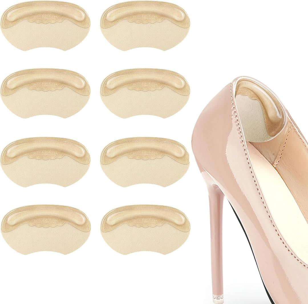 Gel Heel Grips & Inserts (4 Pairs) - Heel Cushion Liners and Pads for Enhanced Comfort, Prevent Heel Slipping, Blisters, and Rubbing, Ensures a Secure Shoe Fit (4Pairs:Beige)