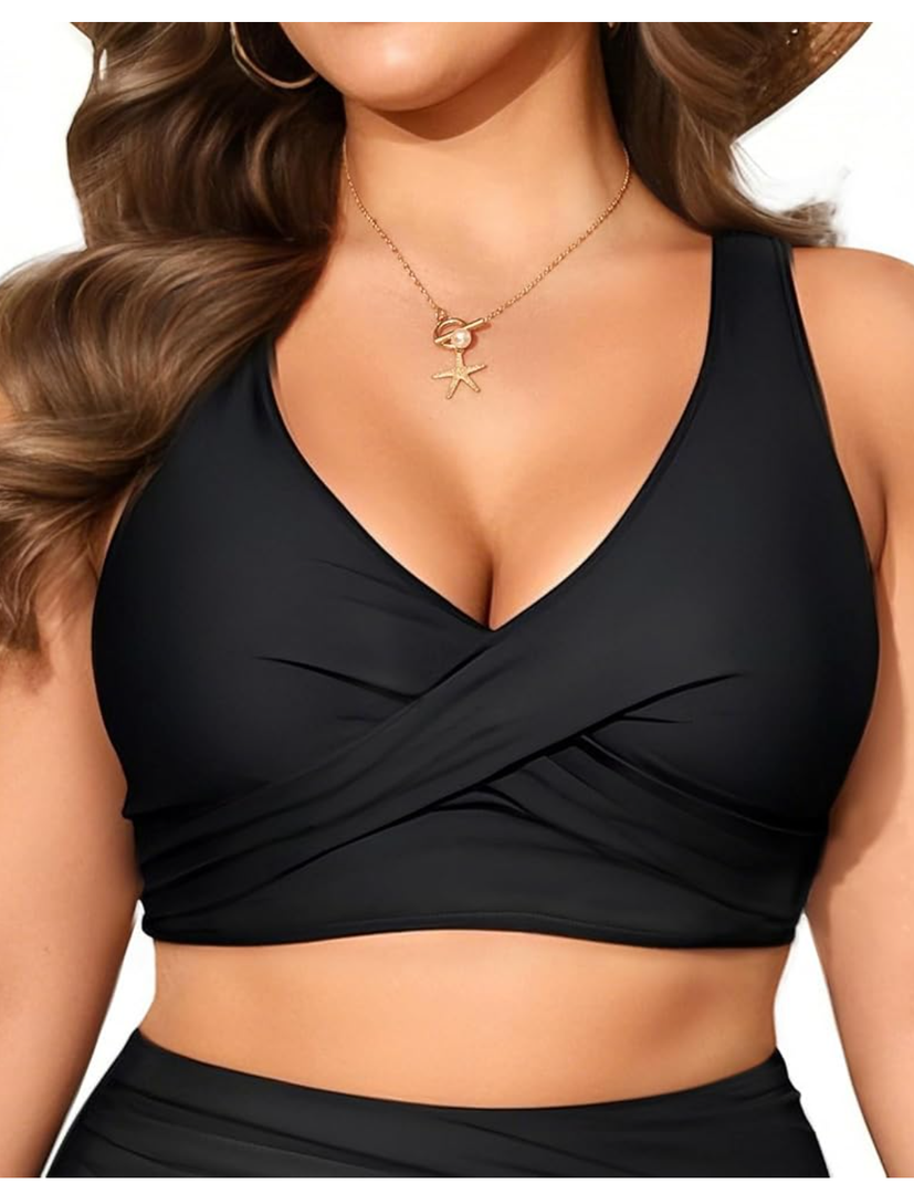 Women Plus Size Bikini Top - Twist Front Swimsuit Top Push Up Full Coverage Bathing Suit 2025 Swim Bra for Large Bust 14W