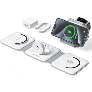 UCOMX 3 in 1 Charging Station for Multple Devices,Foldable 3 in 1 Wireless Charger for Travel,Nano Wireless Charging Station for iPhone16 15 14 13 12 Pro Max/Watch 10 9 8 7 6 5 4 3 Ultra/AirPod Pro
