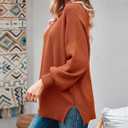 Imily Bela Womens Oversized Tunic Sweaters Fall Slouchy Long Sleeve Ribbed Knit Side Slit Pullover Jumper (Orange)