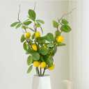 3pcs 27.5inch Artificial Lemons Branches Greenery Stems for Vases Realistic Fruit Bouquet Faux Lemon Tree Branch Fake Lemons for Kitchen Home Wedding Party Spring Summer Decorations DIY Floral Crafts