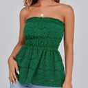 PRETTYGARDEN Women's Boho Tube Tops 2025 Summer Strapless Off Shoulder Eyelet Smocked Peplum Trendy Going Out Bandeau Top (Green, S)