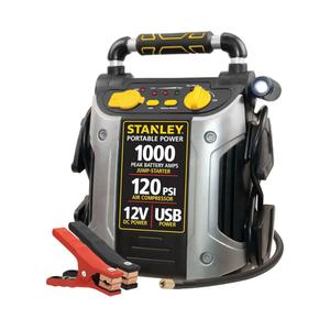 STANLEY J5C09 1000 Peak Amp Automotive Jump Starter, Portable Power – 2.1A/10W USB Port, 12V Outlet, 120 PSI Air Compressor for Tires, Bikes & Sports Equipment
