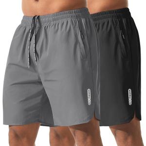 Athletic Running Shorts for Men 7" Lightweight Quick Dry Gym Shorts with Zipper Pockets for Casual, Workout, Travel (Gray, XL)