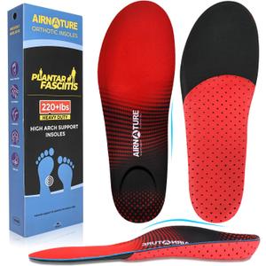 Insoles Orthotics for Plantar Fasciitis Relief, 220+ lbs High Arch Support Insoles for Men Women Flat Feet, Foot Pain Inserts fit Work Boots Shoes for Standing All Day (Men(7-7.5)-Women (9-9.5)-(267mm), Red)