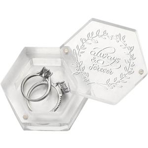 Karenhi Clear Hexagon Acrylic Wedding Ring Box - Romantic Engraved Bearer Box Holder for Ceremony Engagement Proposal Gift & Jewelry Storage